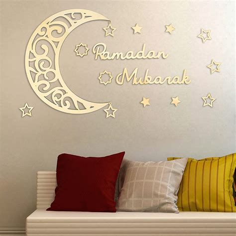 Buy Haoser 15 Piece Ramadan Decor - Wooden Moon Star Ornament, Eid Wall ...