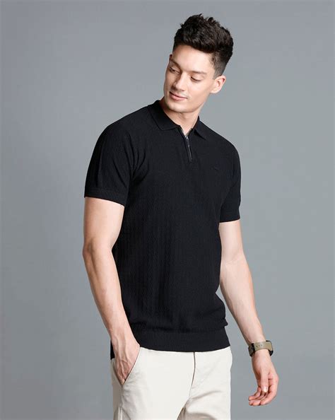 Identiti Black Half Sleeve Solid Slim Fit Cotton Casual Polo T-Shirt F