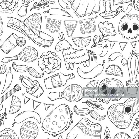 Cinco De Mayo Black And White Seamless Pattern Stock Illustration - Download Image Now ...
