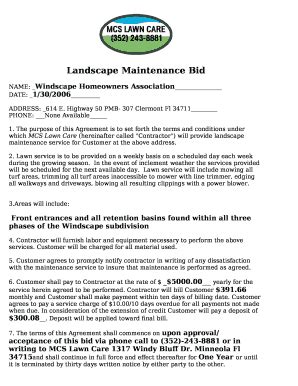 Landscape Maintenance Bid Doc Template | pdfFiller