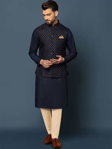 KISAH Mandarin Collar Straight Kurta & Trouser With Nehru Jacket ...