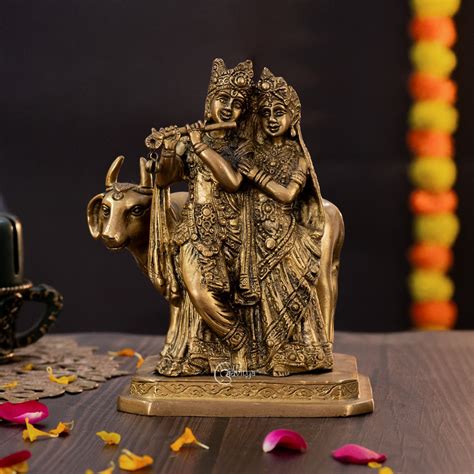 Radha Krishna Statue Divine Brass Pair with Cow – The Advitya