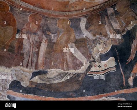 Mural painting of flying Angel from 10th century of Rotunda (rotonda) St. George, The oldest ...
