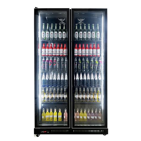 Cool Black Top Glass Double Door Commercial Beverage Refrigerator ...
