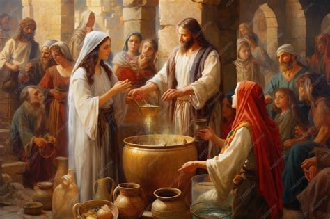 Premium Photo | Jesus Christ turns water into wine Religion Bible ...