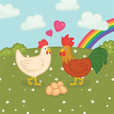 Rooster And Hen In Love