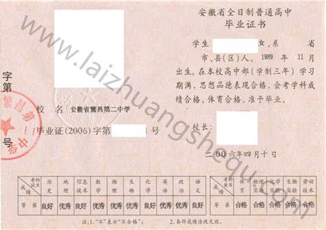 安徽省繁昌县第二中学2006年高中毕业证样本-来庄学历咨询