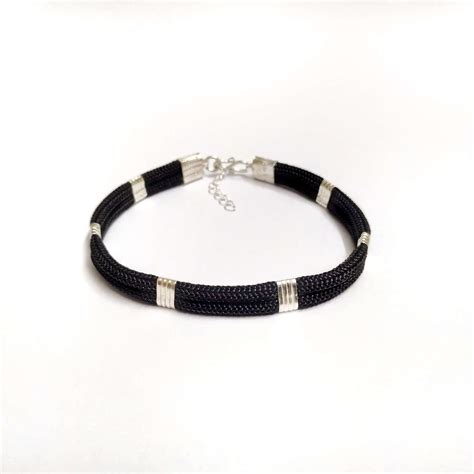 Black Thread Silver Mens Bracelet | Sterling Silver Mens Bracelet ...