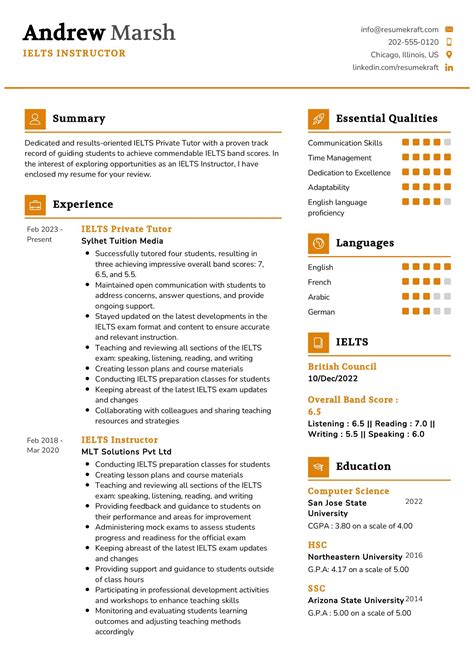 IELTS Instructor Resume Example in 2026 - ResumeKraft
