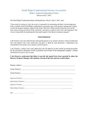 NC North Ridge Condominium Owners Association Rules Acknowledgement ...