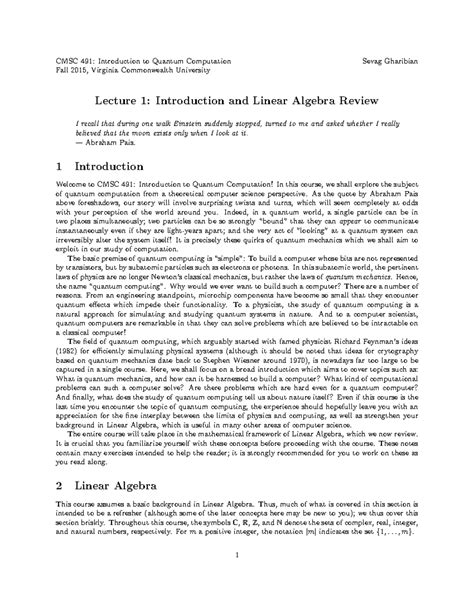 CMSC 491 Lecture 1: Review of Linear Algebra Concepts for Quantum ...