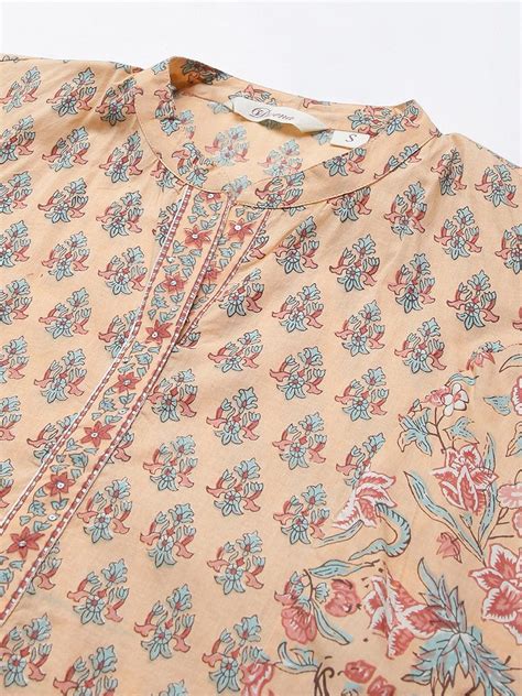 Divena Divena Peach Cotton A-line Kurta – divena world