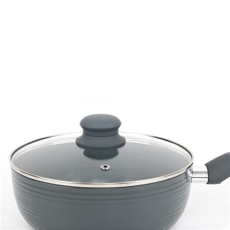 Grey 8 Piece Ribbed Cookware Set Non Stick Induction Pans Saucepans ...