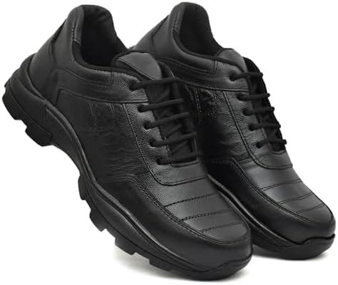 WINUP Men's Black Real Leather Formal Safety with Steel Toe Light ...