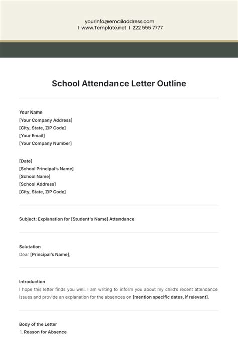 Free School Attendance Letter Outline Template to Edit Online