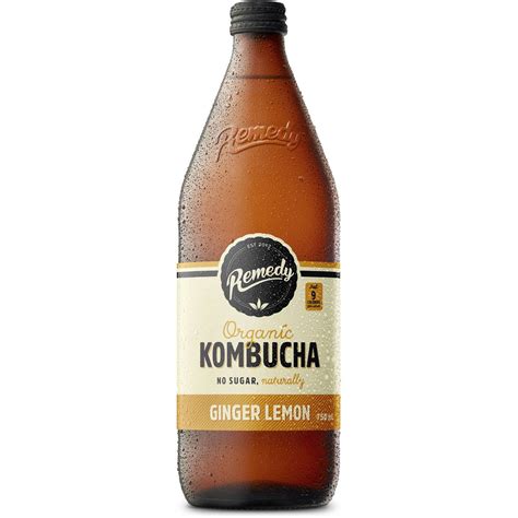 Remedy Organic Kombucha Ginger Lemon 750ml | Woolworths