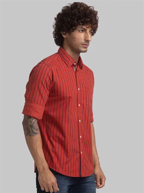 Men Red Slim Fit Stripe Cotton Full Sleeve Shirts – MyRaymond