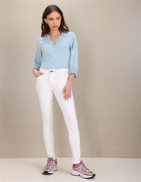 Buy Women V-Neck Solid Top Blue|U.S. Polo Assn. India