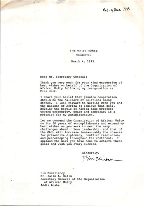 Letter from President Bill Clinton | Salim Ahmed Salim