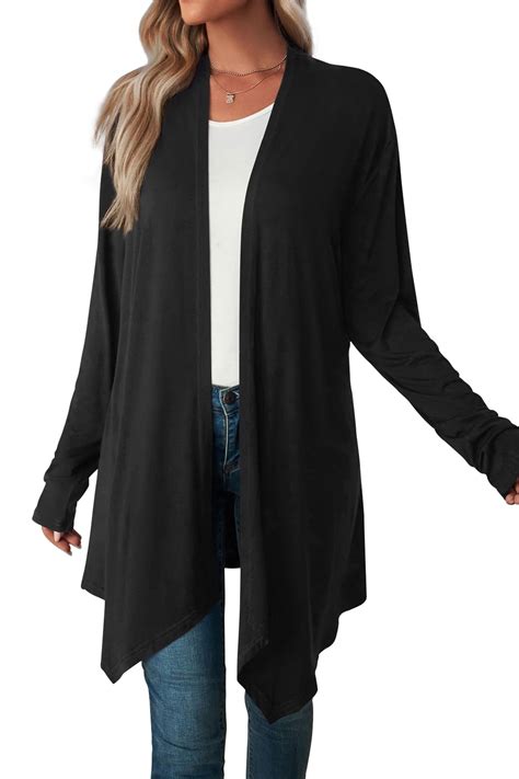 Mengpipi Women's Basic Casual Lightweight Long Sleeve Drape Open Front ...