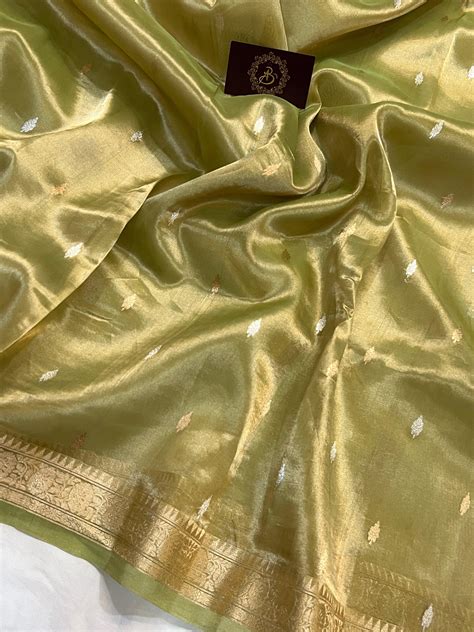 Pista Green Banarasi Handloom Organza Tissue Silk Saree - Aura Benaras ...
