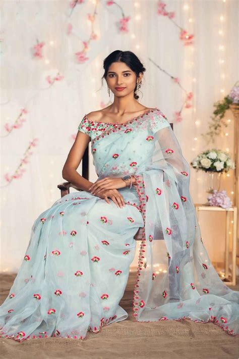 Beautiful sky blue color net designer saree buy now– Joshindia