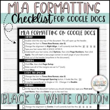 MLA Format Checklist 的图像结果