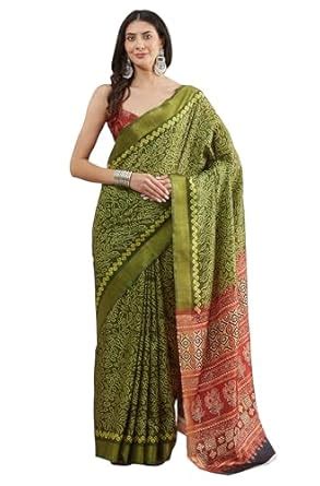 Buy Janasya Women's Mehndi Green Silk Blend Bandhani Printed Printed ...