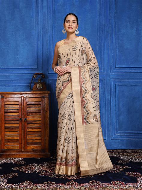 Zaari Border Cotton Blend Saree – mbz.in