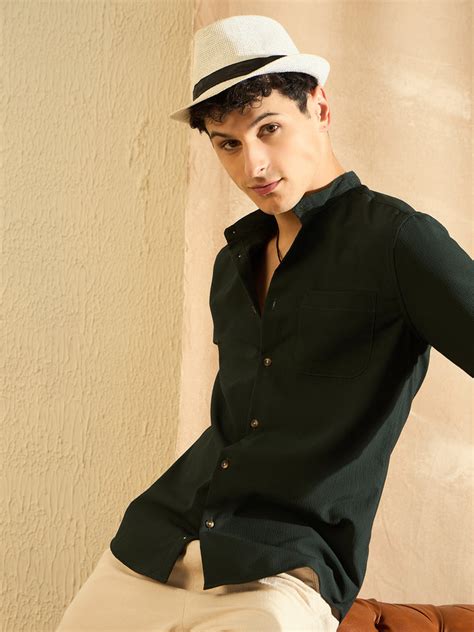 DENNISON Olive Green Mandarin Collar Casual Shirt – Dennison Fashion India