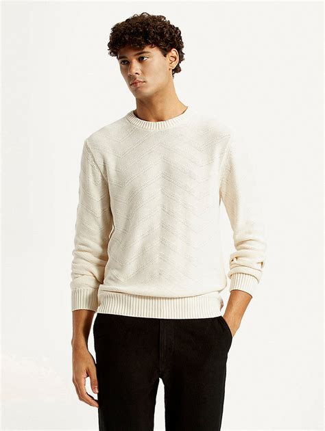 Men's Self Design Off White Crew Neck Sweater – Levis India Store