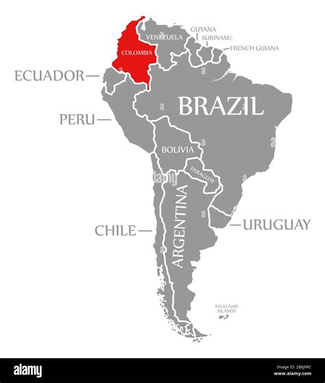Colombia red highlighted in continent map of South America Stock Photo - Alamy