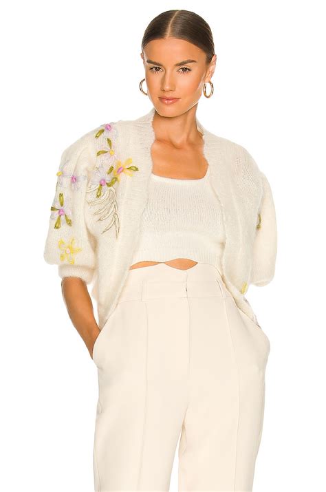 Hayley Menzies Alma Embroidered Crop Cardigan in Cream | REVOLVE