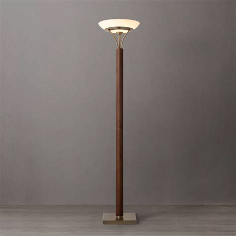 Tambo Torchiere Floor Lamp – Dark Walnut Wood Finish, Weathered Brass ...