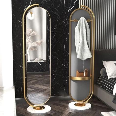 Oval Decorative Metal Full Length Standing Floor Mirror With Marble Base