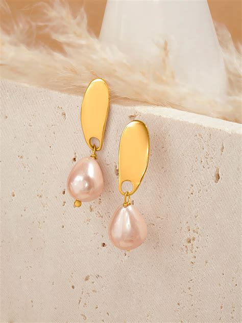 Gold Plated White Handcrafted Brass Pearl Earrings