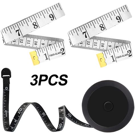 Tape Measure 1 Pack Black Retractable Tape Measure and 2 Pack White Soft Tape Measure for Body ...