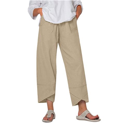 Womens Plus Size Linen Capri,Women's Capri Pants Casual Summer Cotton ...