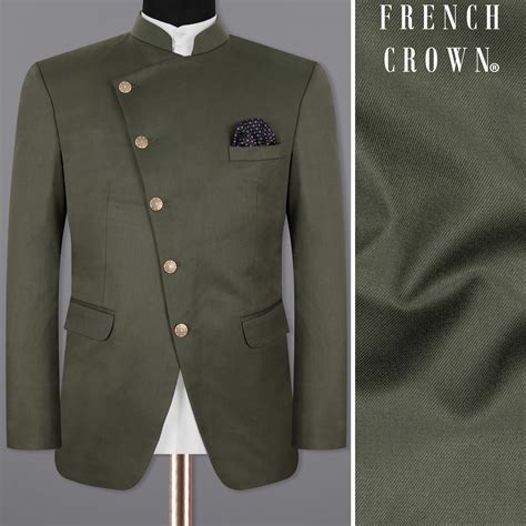 Millbrook Green Plain-Solid Premium Cotton Bandhgala/Jodhpuri Blazers ...