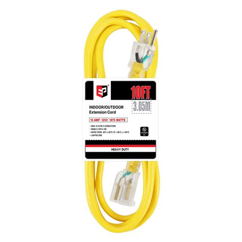 EP Heavy Duty 10 Ft 10/3 SJTW Outdoor Electric Extension Cord, Yellow ...