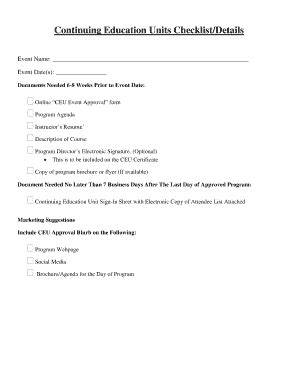 Fillable Online columbiasouthern Continuing Education Units Checklist ...
