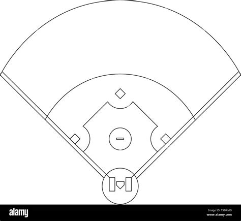 Baseball field overview line drawing vector in black and white Stock ...
