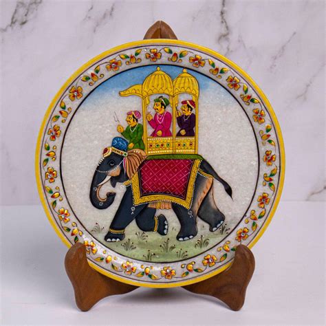 Traditional Elephant, Gold Leaf 9 Inch Marble Decorative Plate - Handi ...