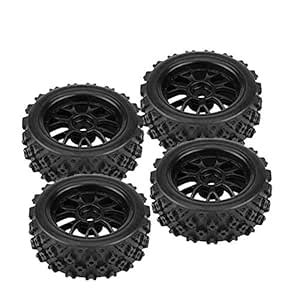 Buy Dilwe RC Car Tires, 4 Pcs Rubber Tyre Wheel Rim for 1:10 Racing Off ...