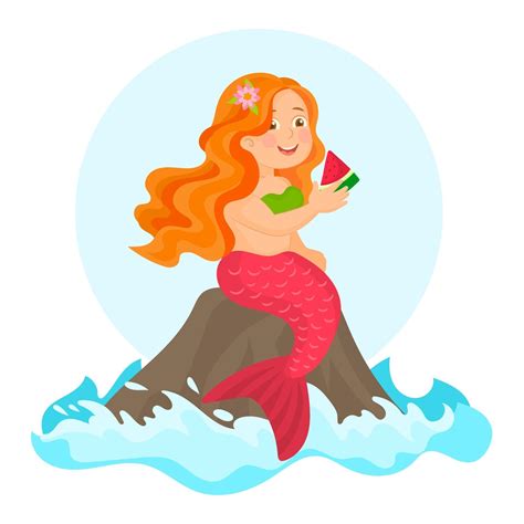 Cute mermaid eating a watermelon slice 2878411 Vector Art at Vecteezy