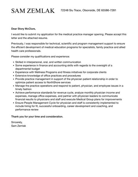 Medical Practice Manager Cover Letter | Velvet Jobs
