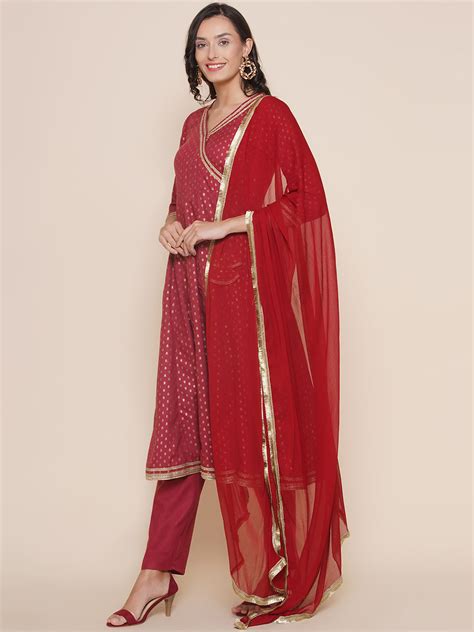Shop Maroon Angrakha Style Kurta With Maroon Solid Palazzo & Dupatta ...