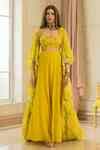 Buy Yellow Georgette Mirrors, Sequins Sweetheart Neck, Floral Print ...