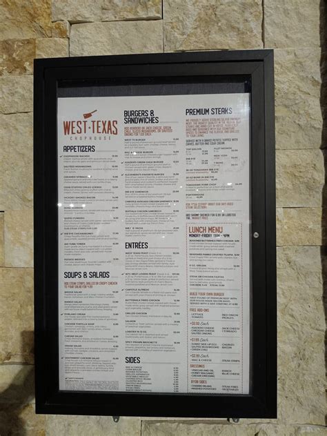 Menu at West Texas Chophouse steakhouse, El Paso