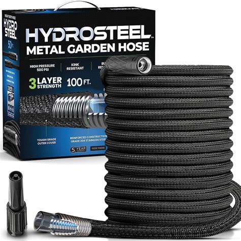 Hydrosteel 50 Ft Garden Hose, 3 Layer Stainless Steel Metal Water Hose ...